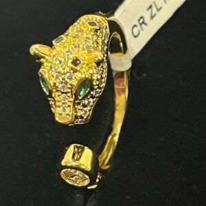 Leopard Cubic Zirconia Gold Tone Setting Adjustable Ring